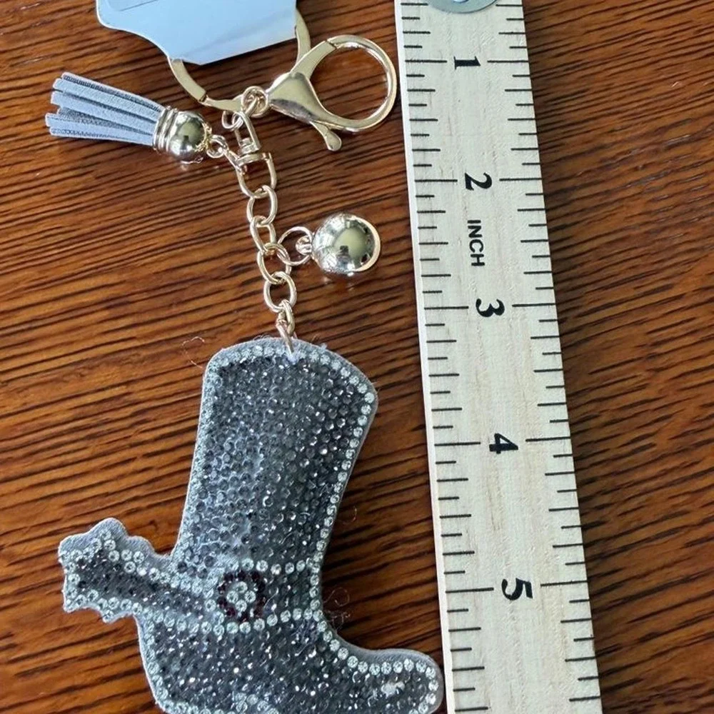 Brand new Silver rhinestone cowboy boot keychain or purse accessory